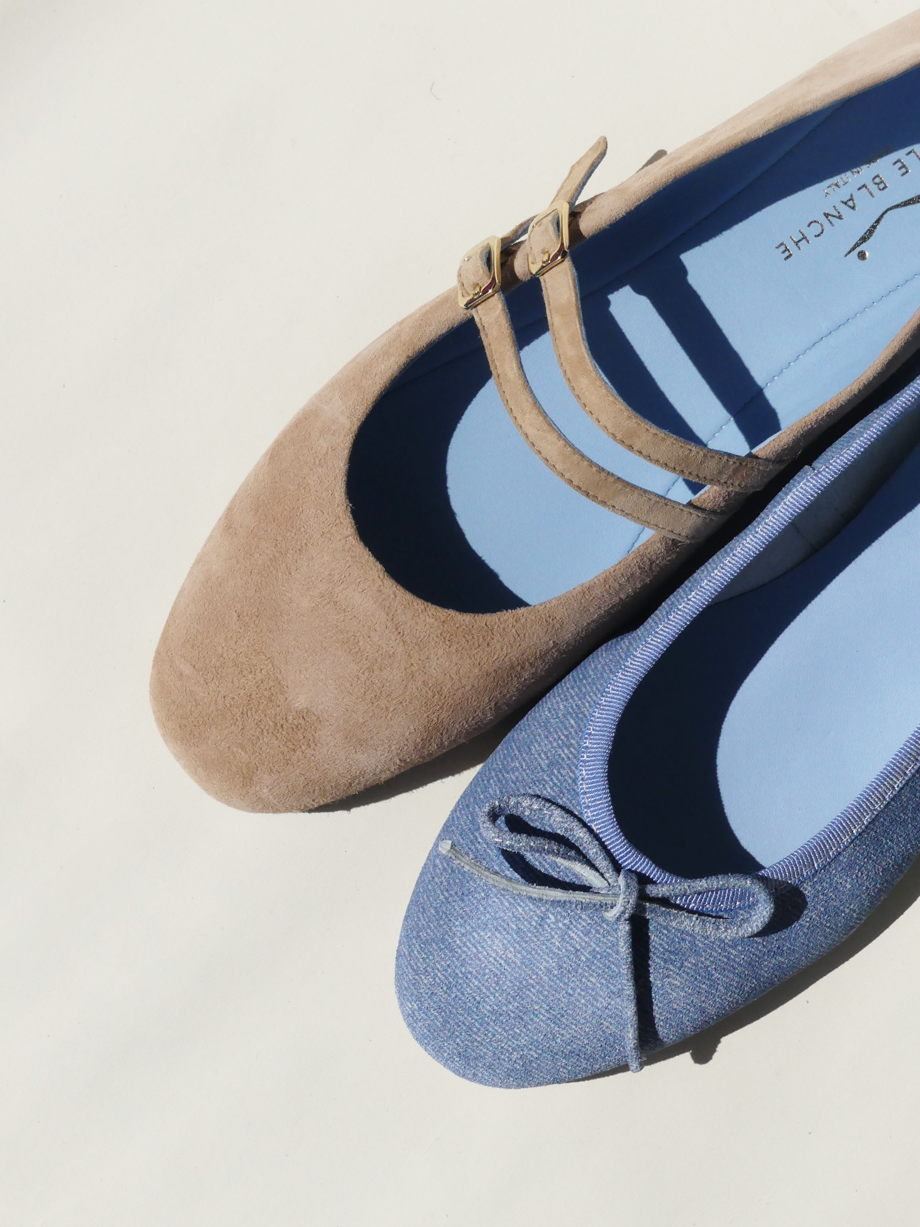 Ballerina Jeans Blau Mary Jane Hell Braun Wildleder