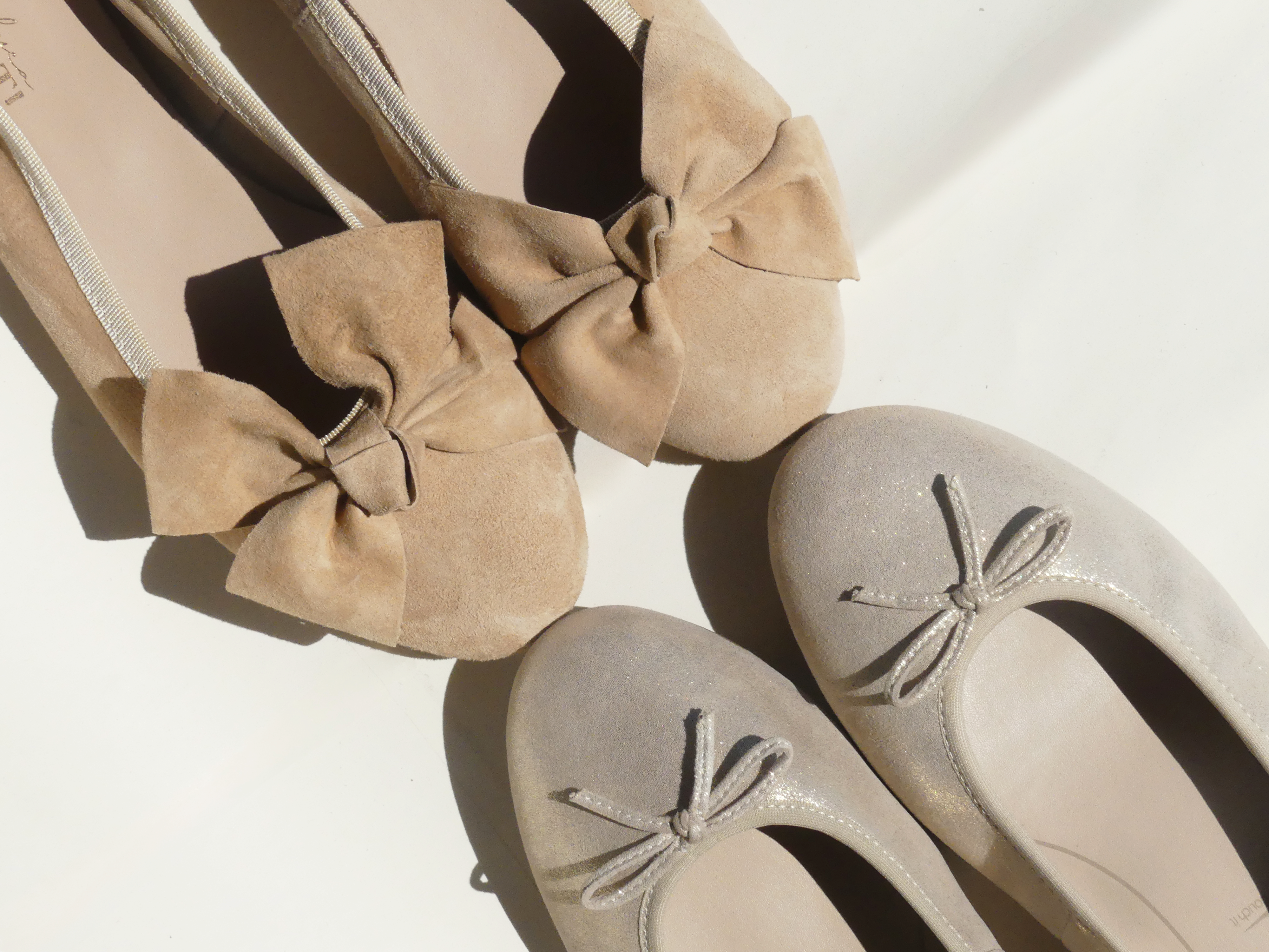 Ballerina Schleifen Hellbraun Beige Glitzer